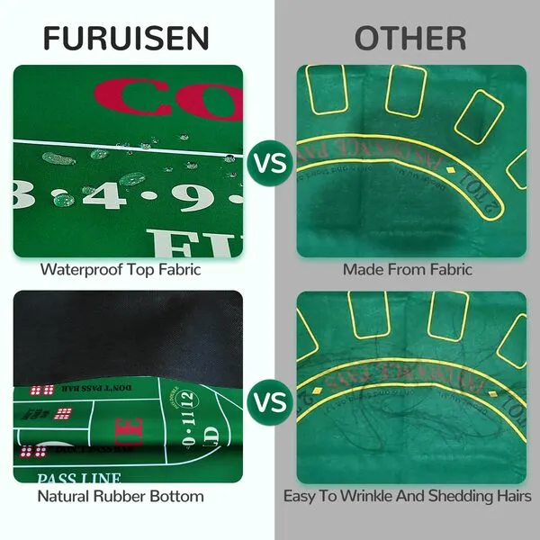 FURUISEN 70\'\' x 35\'\' Upgraded Waterproof Casino Craps Tabletop Layout Mat with Carrying Bag, Anti-Slip Rubber Craps Dice Game Layout Table Top Cover for Parties, Home Entertainment, Game Night