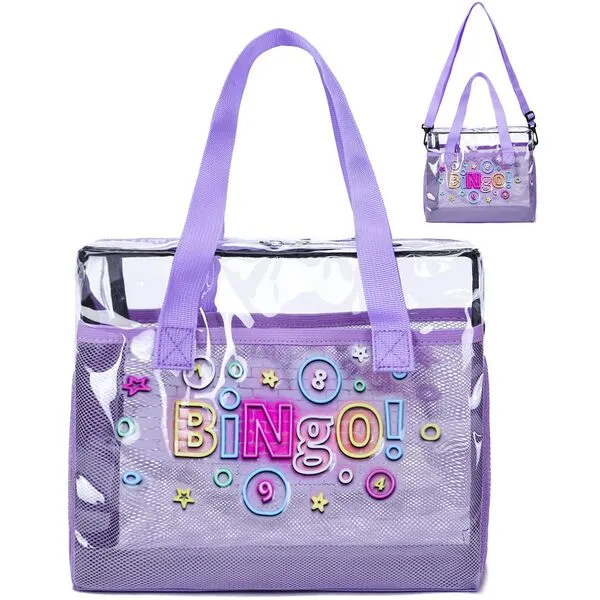 Clear Bingo Bag for Bingo Daubers Dabbers Dobbers Transparent Bingo Bags with Pockets Bingo Accessories for Women Lady Bingo Stuff Supplies for Bingo Game Lovers Players Bingo Night Prizes for Adults