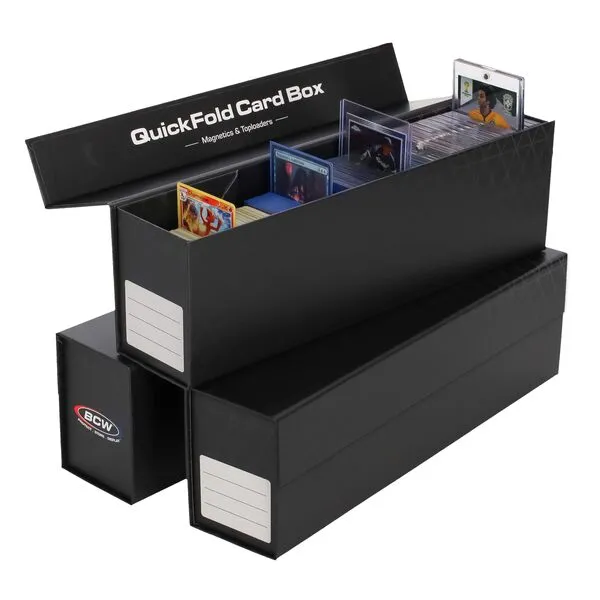 BCW QuickFold Card Boxes for Magnetics and Toploaders - Magnetic Closure Trading Card Storage Box | Fits 850-1200 Cards Each | Sleeved/Unlseeved Cards, Magnetic Card Holders | Easy Assemble - 3 Pack