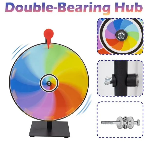 JstFrU 12 Inch Heavy Duty Spinning Prize Wheel - 10 Slots Color Tabletop Roulette Spinner of Fortune, with Dry Erase Marker and Eraser for Trade Show, Carnival, Win Fortune Spin Games,Multiple Colors