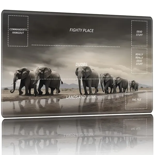 Playmat for MTG,Card Playmat Stitched with Zones for MTG Card Game Playing, TCG and Board Game Mat for Cards,Mousepad Desk Mats,Game Mat 24 x 14 inches-a Herd of Elephants