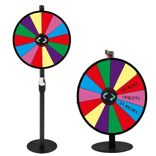 24” 2 In 1 Heavy Duty Spinning Wheel for Prizes, Adjustable Tabletop and Floor Stand Fortune Wheel Spinner,14 Colorful Prize Slots,Color Prize Wheel for Trade Show,Fortune Spinning Game,Carnival
