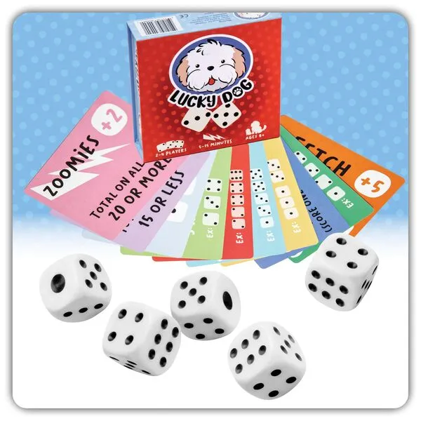 Lucky Dog Dice Game - Pawfect Game for Kids Ages 8-12, Adults, or Dog Lovers. The Dog\'s Best Friend Game with Cards and Dice. Roll for It and Press Your Luck. Diggity Dog Park Board Game for Learning