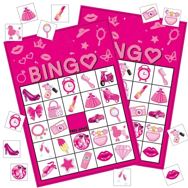 Pink Party Bingo Games Hot Pink Birthday Party Games for Kids Adults Pink Girls Birthday Party Favors 24 Players Bingo Cards Princess Doll Bingo Game for Family Holiday Gatherings Party Supplie