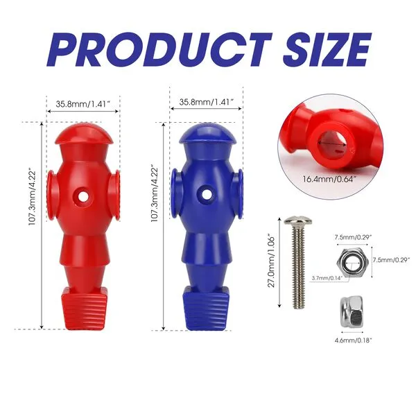 26PCS Foosball Men, Soccer Player Set - Plastic Replacement Parts for Football Table (13 Red, 13 Blue)