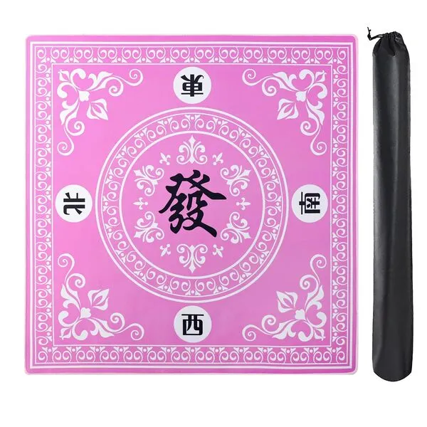 GUSTARIA Mahjong Mat,Mahjongg Table Mat with 3 Dice & Carrying Bag for Card, Board & Tile Games, Anti Slip and Noise Reduction Table Cover(Pink, 31.5 inches)