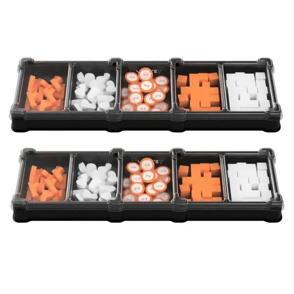 MEEPLE HOUSE UNIQ TRAY SYSTEM 2-Pack EuroToken 5-Cell Box for Board Game Pieces, Meeples, Dice, Tokens (2 Black Trays with a Transparent Removable lid)