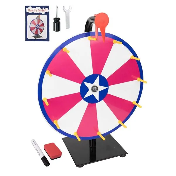 JstFrU 12 Inch Spinning Prize Wheel-12 Slots Color Tabletop Roulette Spinner Wheel of Fortune,with Dry Erase Marker & Eraser,for Carnival, Trade Show, Win Fortune Spin Games