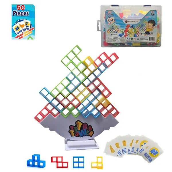 Multipurpose Go 50 Pcs Board Games for Kids & Adults Tetra Tower Balance Stacking Toys Perfect for Family Games, Parties, Travel