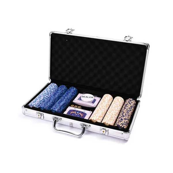 Clay Poker Chips Set for Texas Hold’em,300 Pcs 12 Gram Chips Set with Silver High-end Aluminum Case,2 Deck of Cards, Dealer and 3 Dice for Blackjack,Gambling Game Gifts for Men Adults Poker Players