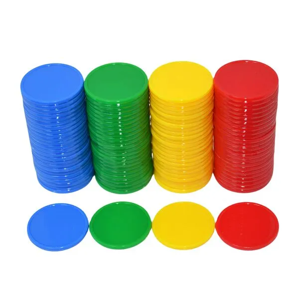 SmartDealsPro Set of 100 1 Inch Opaque Plastic Learning Counters Mini Poker Chips Game Tokens with Storage Box (4 Colors-Red,Yellow,Blue,Green)