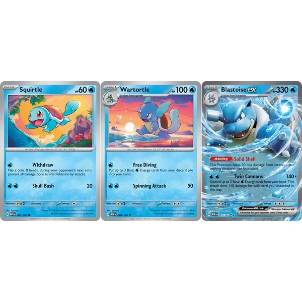 Blastoise ex 009/165 - Pokemon 151 - Double Rare - Evolution 3 Card Lot