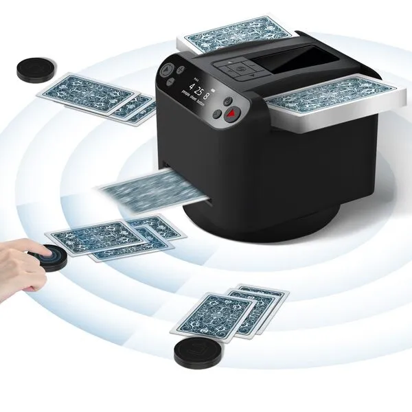 CARDSPIN 2-in-1 Automatic Card Shuffler and Dealer Machine, 360° Rotating 2 Decks Card Dealer with Wireless Remote, Playing Card Table Accessories for Poker, Blackjack (A-Black)