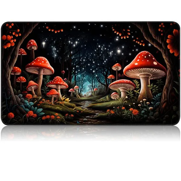for MTG Game Playmat, for Magic TCG Rubber Play mat,Tabletop Card Playmats with Smooth Surface,Trading Card Inked Game Mat,Battle Game,Forest Musnroom