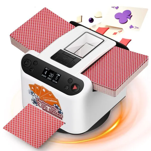 Proshine 2 in 1 Card Dealer and Shuffler, Automatic Card Dealing and Shuffling Machine, 360°Rotation Dealing for 2-8 Players Casino Playing Card Dealer for Blackjack Poker Texas Holdem