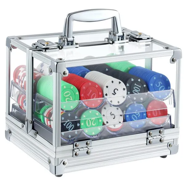 Hiboom Poker Chip Case 600 Pcs Chips Capacity Acrylic Poker Chip Carrier with 6 Pcs Poker Chip Trays Chip Racks