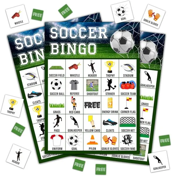 Disfuco Soccer Bingo Game, Soccer Party Games Bingo Cards for Adults, Sports Party Games, Birthday Bingo, Soccer Party Favors Supplies Decorations, 24 Players Bingo Game (B08)