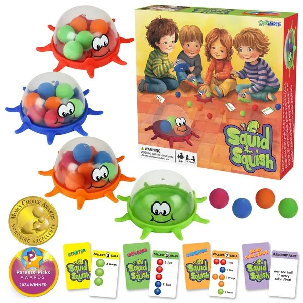 Funwares Colorful Squid Squish: Dynamic Floor Game for Kids, Boosts Kids\' Learning and Coordination, Counting and Number Game, Active Play, and Quick Thinking, 2-4 Players, Ages 4-8.