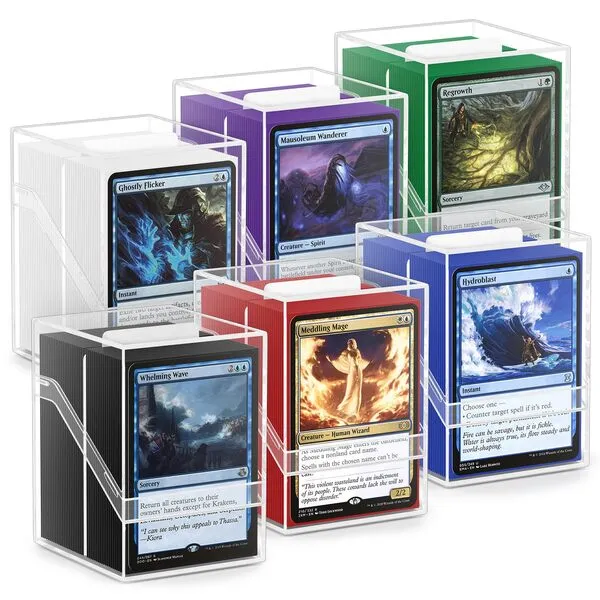 6 Pack Card Deck Boxes, Clear Commander Card Deck Case with 600Pcs Card Sleeves and Dividers, Standard Size Card Storage Box Perfect Fit for MTG, Trading Cards, Sport Cards (6 colors)