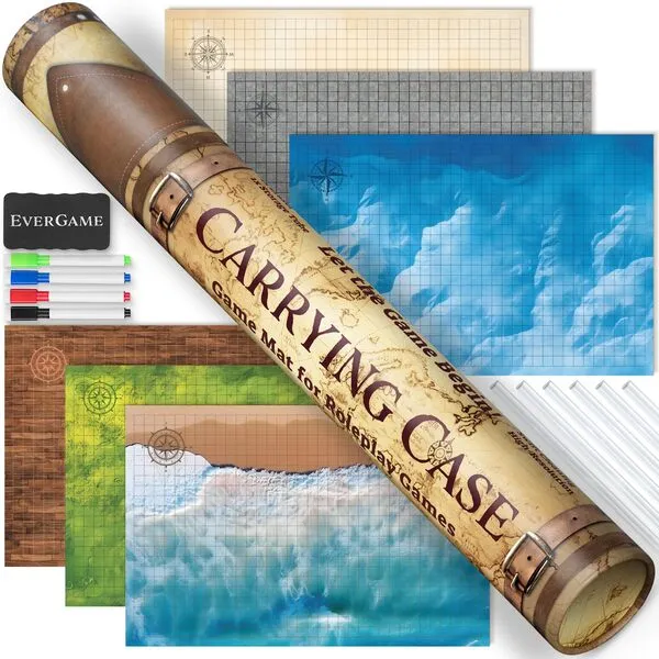 EverGame - Dungeons & Dragons Game Mats - 24x36 - Ultimate DND Board Game Battle Maps w/ 6 Unique Terrains & Storage Tube - 1