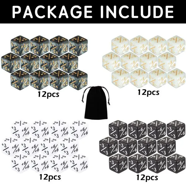 48 Pieces Magic The Gathering Dice Counters MTG Counter Dice Sets Tokens Accessories Buff D6 Dice Compatible with MTG, CCG, Cards Game, (Black & White)