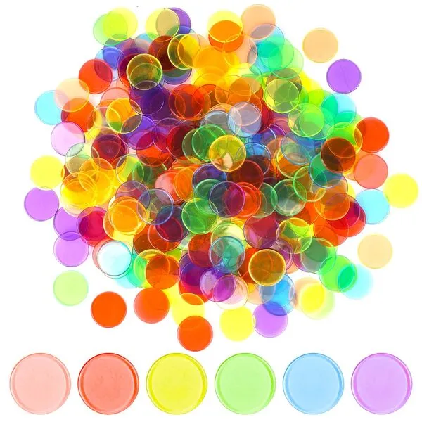 MCPINKY 510 Pieces 3/4 inch Transparent 6 Color Bingo Counting Chips for Bingo Game Party, Game Night, Classroom, Educational Activities las Vegas