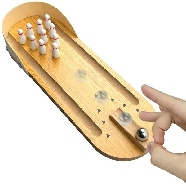 Morofme Tabletop Mini Bowling Game Set Wooden Bowling Toy Desktop Bowling Game Toy Tiny Bowling Set Mini Bowling Alleys Desk Games for Adults Kids Birthday Christmas White Elephant Funny Things