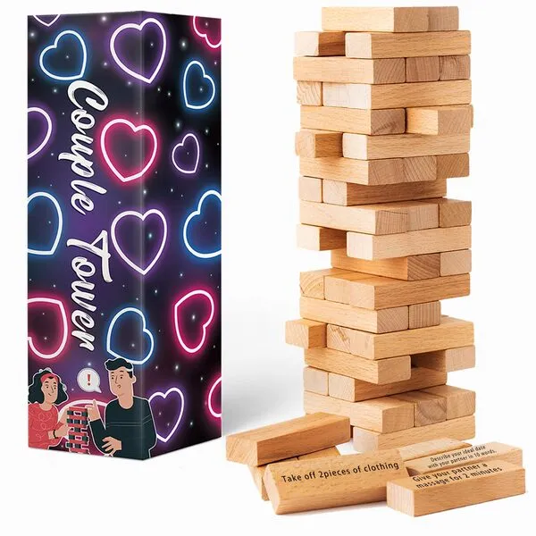 2024 Fun Valentine\'s Day Gift - 54 Fun Stacking Blocks for Couples, Romantic Couples\' Game: Talking, Flirting, Challenge for Date Night Anniversary