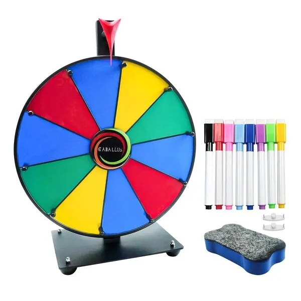 Caballus 12 Inch 10 Slots Prize Wheel, Spinning Wheel with Dry Erase Marker and Eraser for Family Fun, Trade Exhibits, and Festive Carnivals