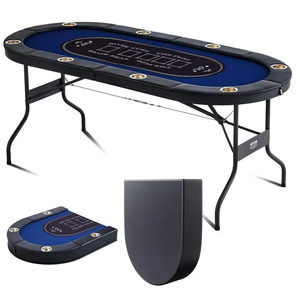 VEVOR Foldable Poker Table for 8 Player, Blackjack Texas Holdem Table with Padded Rails and Stainless Steel Cup Holders, Portable Folding Card Board Game Table, 72