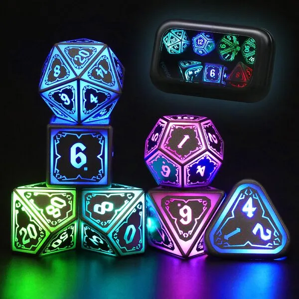 FONVGOGO Wireless Light Up Dice for Dungeons and Dragons,Cool LED DND Dice Set D&D with Charging Box Rechargeable 7 Color Polyhedral Role Playing RPG Dice for DND Gifts Accessories (RGB Astral Shard)
