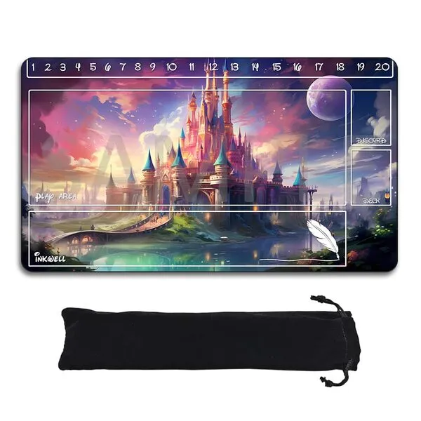 Generic Lorcana Playmats Compatible TCG 24x14 Inches Gaming Mat, Non-Slip Rubber with Zones Play Mat and Free Storage Bag (DIS45)