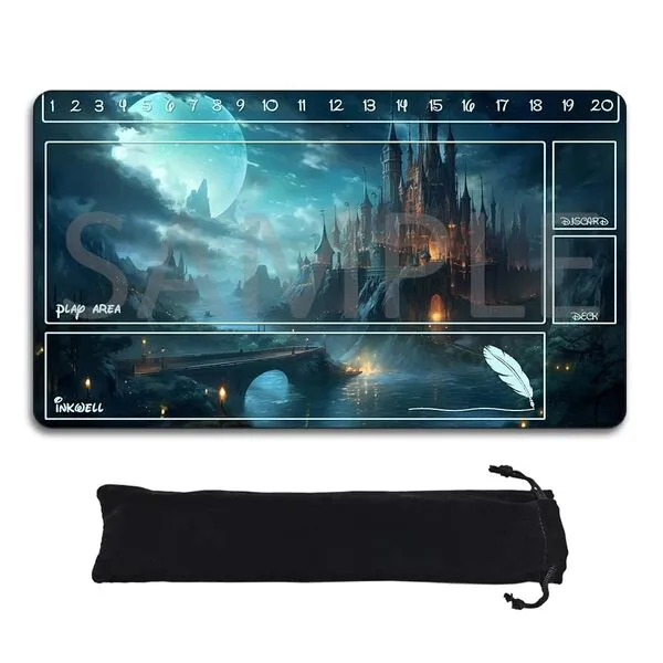 Generic Lorcana Playmats Compatible TCG 24x14 Inches Gaming Mat, Non-Slip Rubber with Zones Play Mat and Free Storage Bag (DIS44)