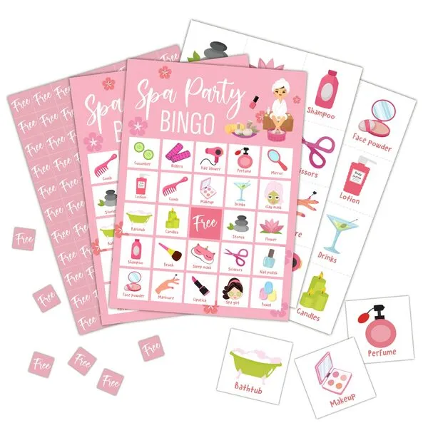 Foosproea Spa Bingo Cards, Beauty Themed Bingo Games for 24 Players, Spa Games for Family Friends Large Group Activities, Sleepover Party Favors Supplies Decorations(23)