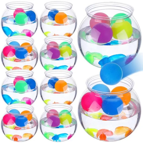 Jingmore 12 Set 30 oz Table Tennis Fish Bowl Carnival Game Favors Tennis Bounce Game Round Fish Bowls Multicolor Balls Gold Fish for Adults Table Tennis Games Party Activity Carnival Prizes