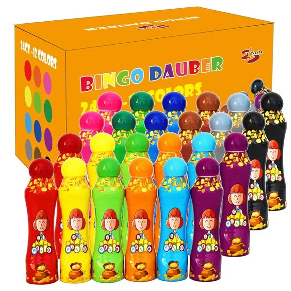 Yuanhe Bingo Daubers Dot Markers - 3 oz Paint Dotter Bingo Dabbers/Dobbers for Art Supplies, Set of 24 (12 Colors)