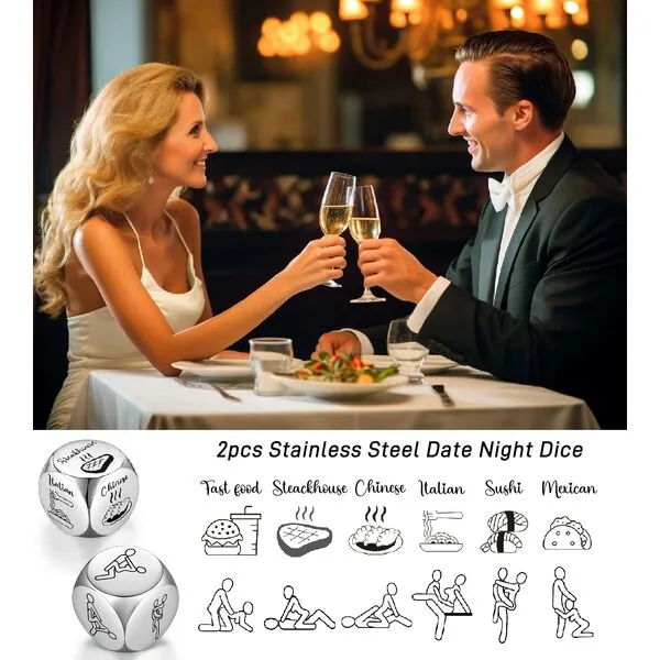 Fluzob 2 PCS Date Night Dice Couples Gift Ideas Husband Wife Anniversary for Him Her Boyfriend Girlfriend Wedding Food Decider Dice Fun Valentines Christmas Birthday Presents for Women Men
