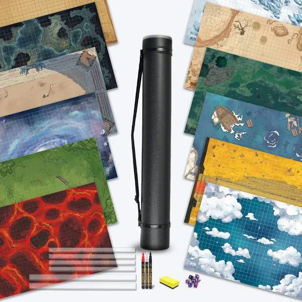 oTTRPGo 6 Pack DND Map 12 Terrain 24x36,1 Inch Grids Dry Erase Battle Mats,Lay Flat Easier Clips,Double-Sided for The Dungeons & Dragons Role Playing Tabletop Game.