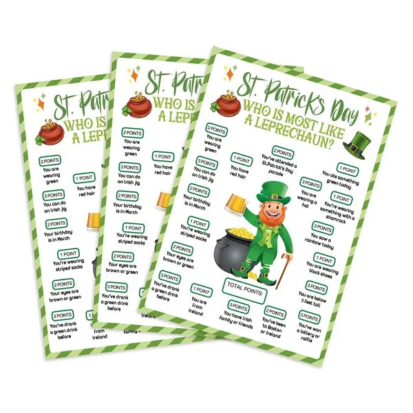 (30 pcs) Fun St. Patricks Day Games, Who is Most Like a Leprechaun Game, St. Patricks Day Games for Adults, St Patricks Activity for Group, Home Office St. Patricks Game-LMZJL01