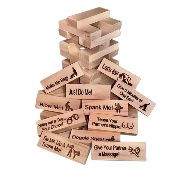 Tainrunse 48Pcs Super Naughty Block Tower Game, Valentine Tumbling Tower Stacking Blocks Game Couple Activities & Date Night Ideas, Adults Night Party Game Wooden Color Date Night Games