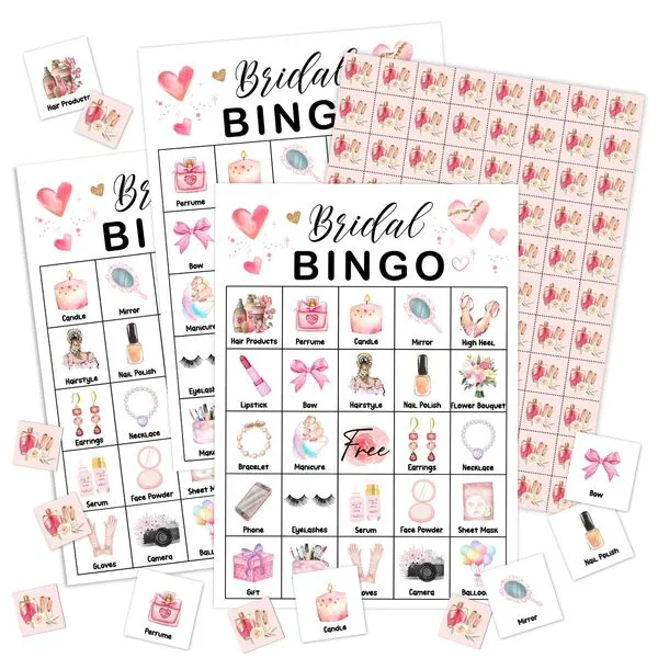 YUEXLL Bridal Shower Bingo Card Set - 24 Players, Wedding Shower Bachelorette Party Activities for Family Friends, Bingo Game Engagement Party Favor Supplies, for Adult Teen -11