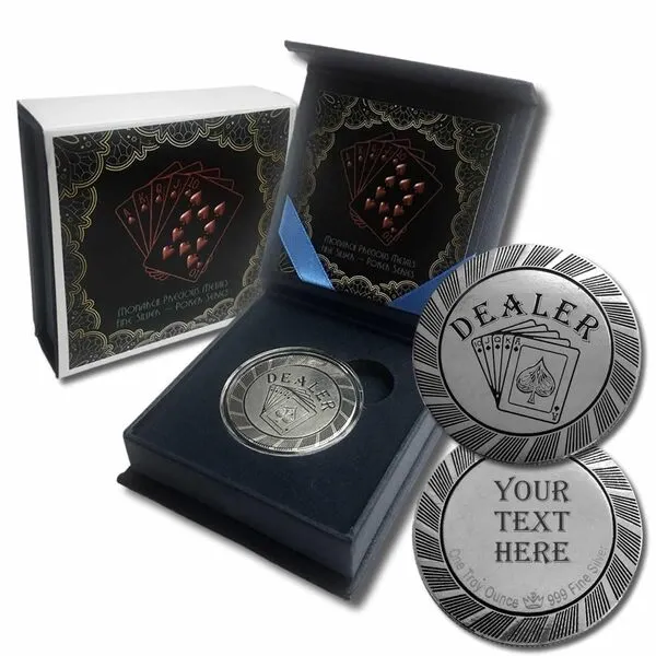 Monarch Precious Metals Custom Engraved 1oz .999 Fine Silver Poker Chip Coin Dealer Button Marker with Gift Box