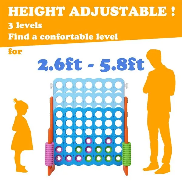 SDADI 3-Level Height Adjustable 4-in-a-Row Giant Game (2.5 FT to 3.5 FT) – Jumbo 4-to-Score Connect Game Set for Teens & Adults, Indoor/Outdoor Game with Quick Release Slider, Orange