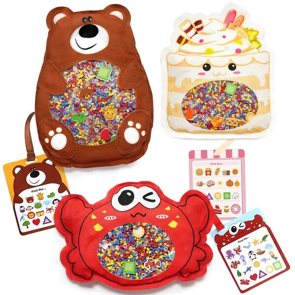 Joyreal Hide and Seek Busy Bag- 3 Pack Seek and Find Hidden Object Game, Sensory Hidden Object Search Problem Solving Travel Game for Kids 3+, Including Alphabet, Food, Fish, Animal