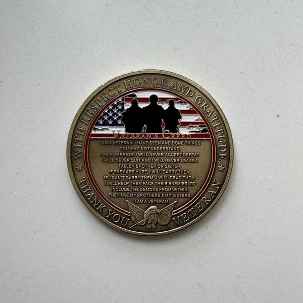 DFFDFF Thank You for Your Service Veterans are My Brothers Coins Military Veterans Creed Antique Bronze Plated Challenge Coin Token Gift