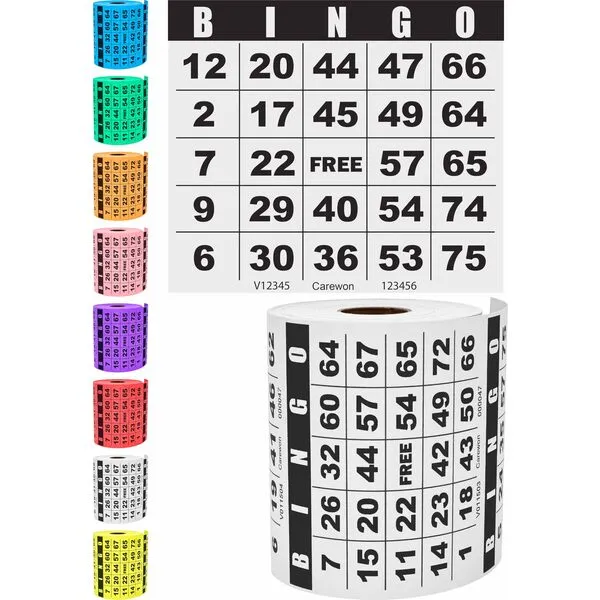 Carewon 250 Bingo Cards, White (8 Color Selection), Paper Bingo Sheets, Large Print, Customizable Book, Disposable or Reusable for Daubers or Chips