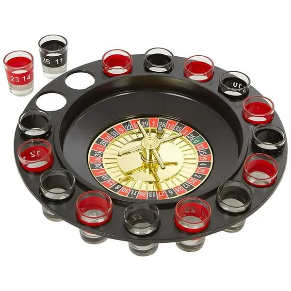 Tradeopia Roulette Drinking Game Set - includes 16 Glasses, 2 Roulette Balls, Spinner & Base - Adult Party Game