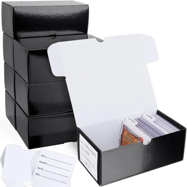 Leyzan Trading Card Storage Box, 8-Pack • 400 Count Corrugated Cardboard Storage Box with dividers & labels for TCG/Magic/Mtg Organizer and Collection, Glossy Black