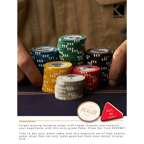 KEEPBET 14 Gram Clay Game Poker Chips Set for Texas Hold’em,500PCS, Blank Chips. Leather Easy Carrying Case (500 Chips Number)