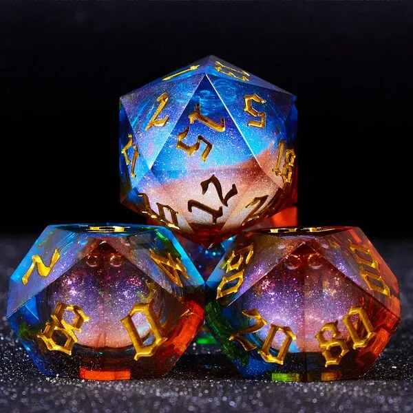 LINDRAGONHE Liquid Core DND Dice Sets for Role Playing Games, Resin Dungeons and Dragons d&d Dice Set with Gift Box, Galaxy Sharp Edge Dice Set for d&d Gifts (RedBlueDice)